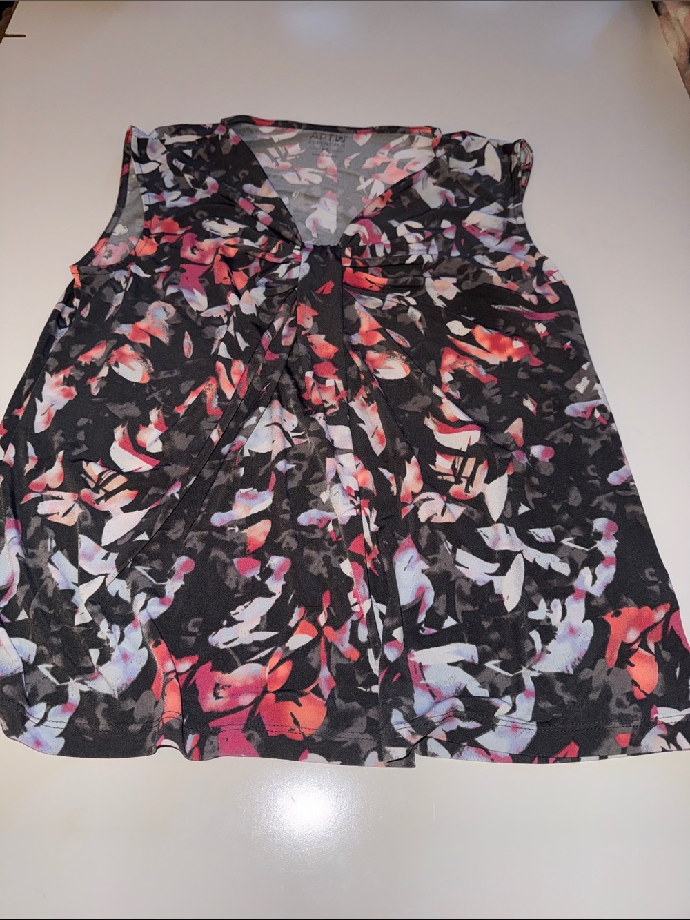 Apt. 9 Black Floral Twist-Front Camisole with Pink & Red Accents